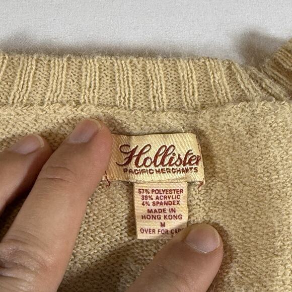 Hollister Co. Y2K 2000s Rare Vintage V-neck Logo Preppy Sweater - Tan Wms Medium - Picture 8 of 9